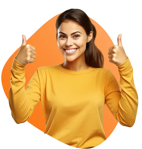 Vrouw met beide duimen omhoog